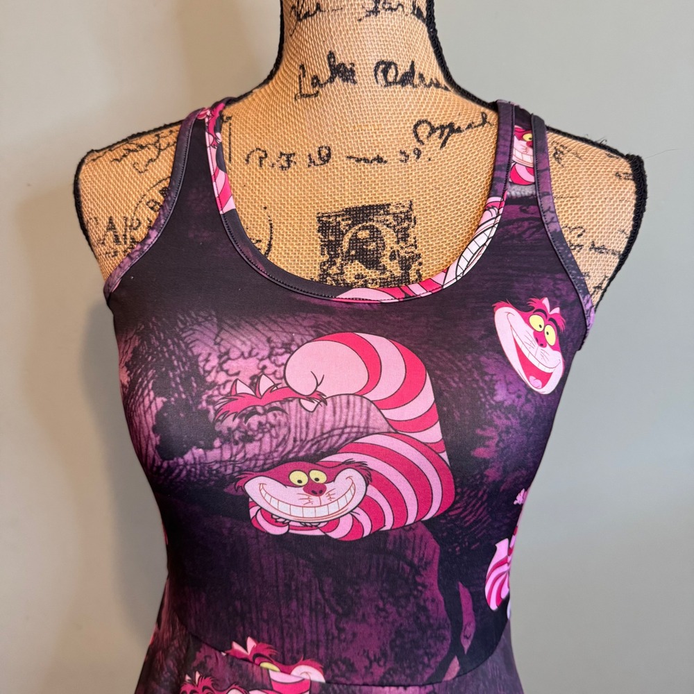 Disney Womens Cheshire Cat Alice in Wonderland Fit & Flare Dress Purple Size XS - Picture 3 of 5